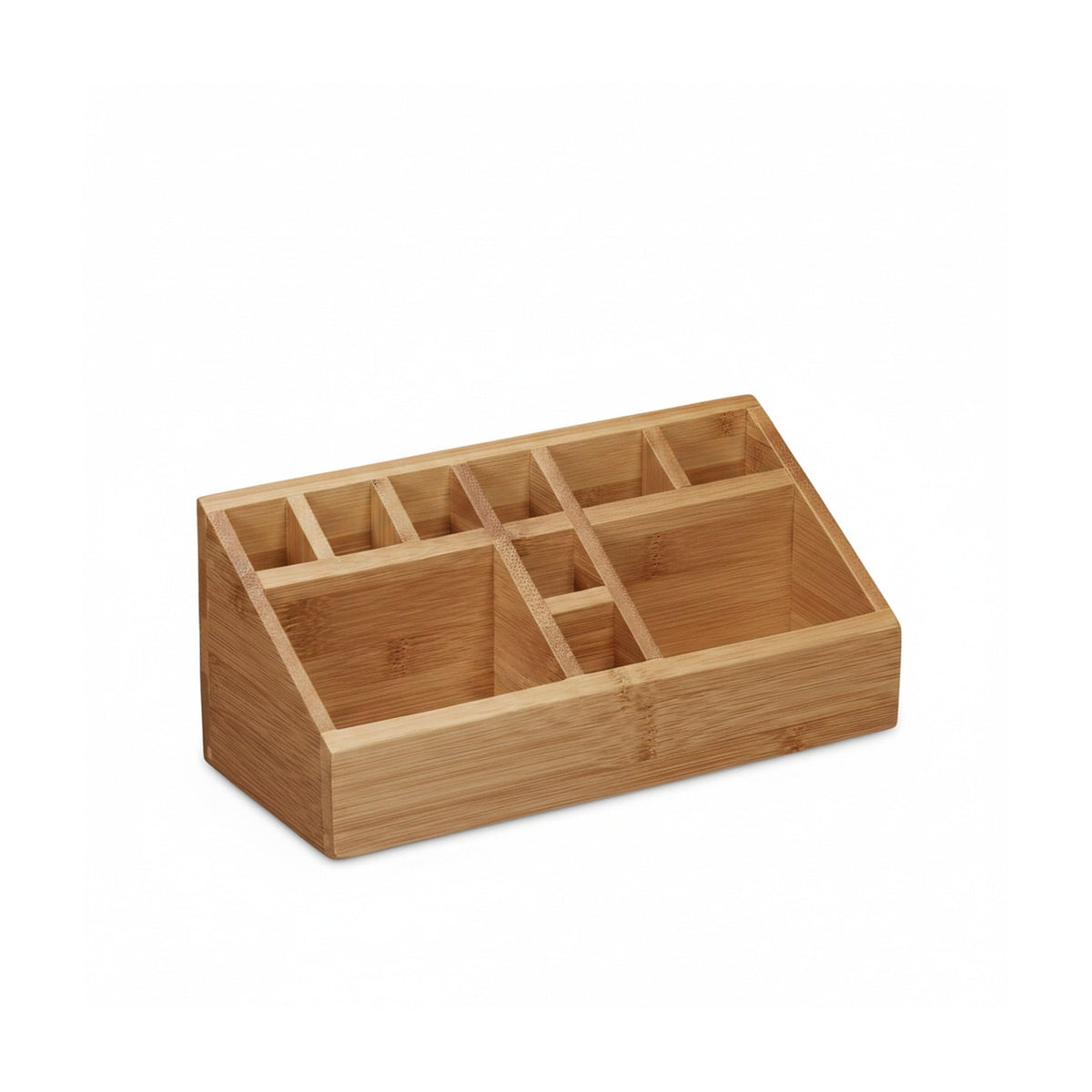Relaxdays Bamboo Desk Organiser, Pencil Holder, 10 Compartments, Wood Grain, Size: 10 x 23 x 10 cm
