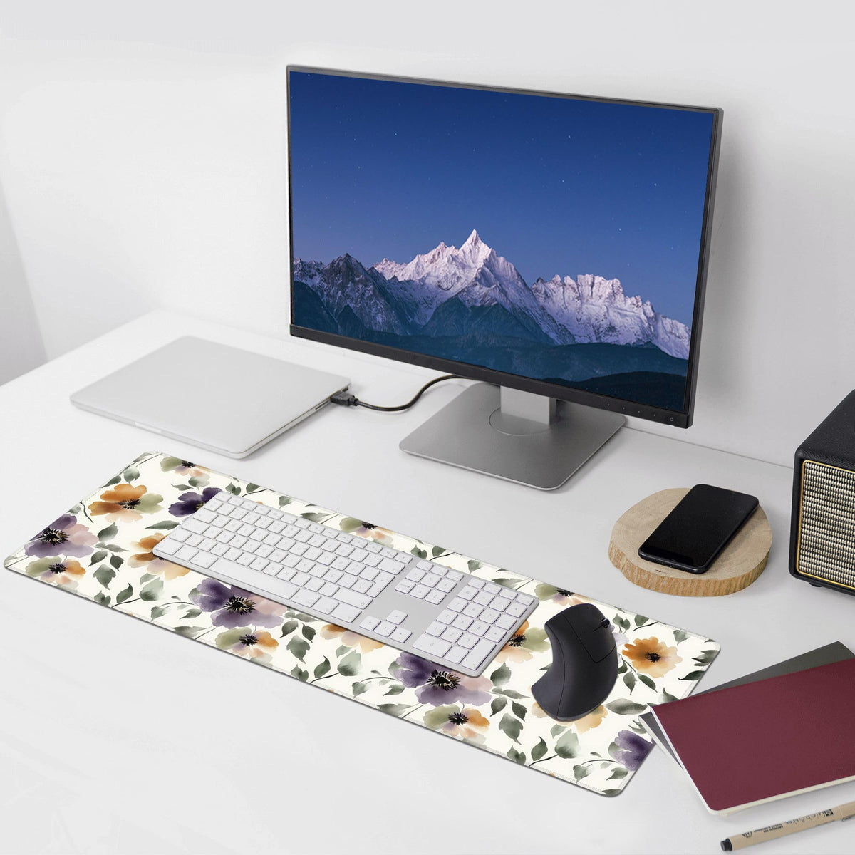 Watercolor Floral Large Mouse Pad,Gaming Keyboard Desk Pad,Extended Mouse Mat Non-Slip Rubber Base