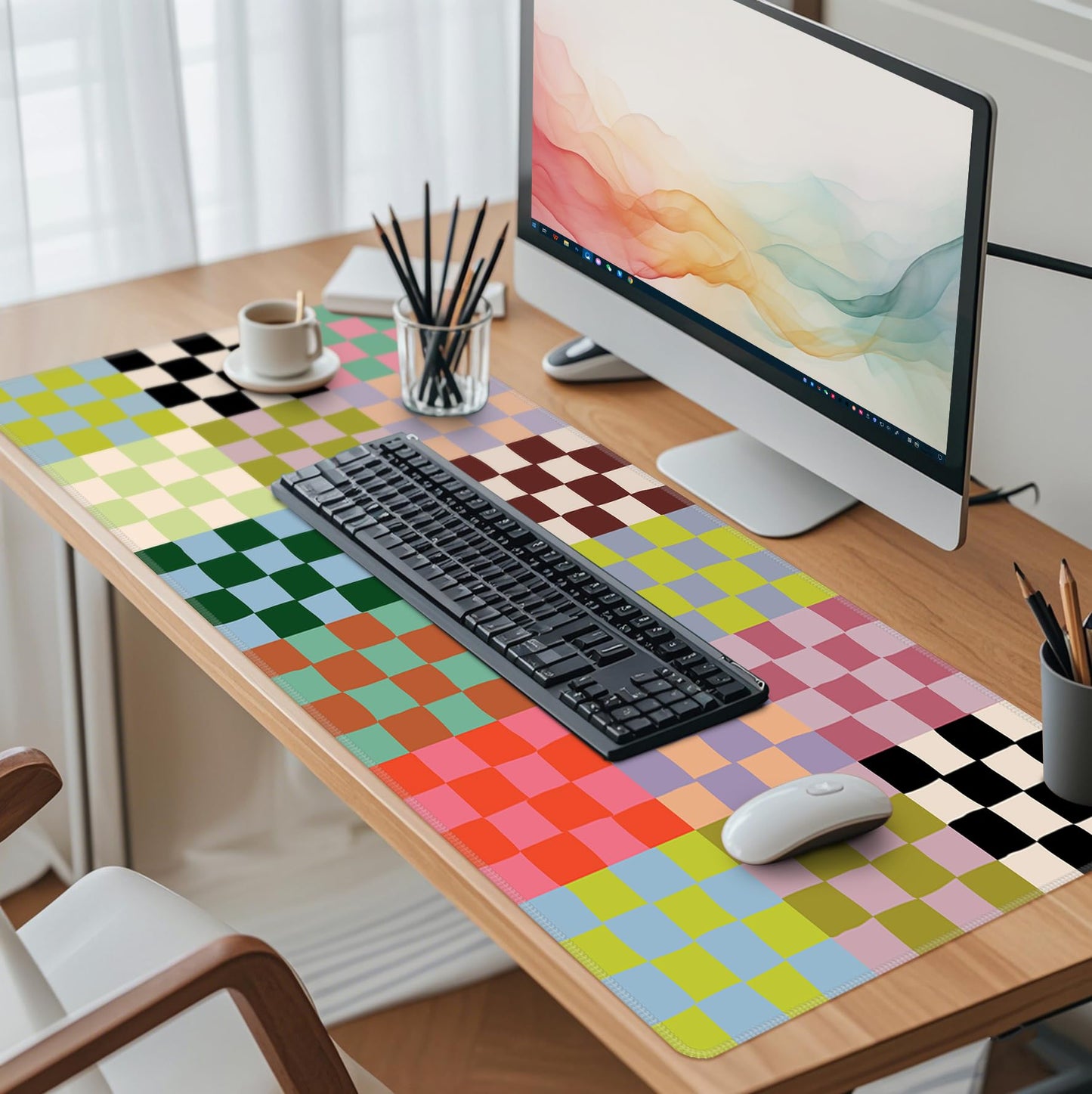 Baziabbo Checkered Desk Mat,XXL Extended Big Mouse Pad,Gaming Mousepad with Stitched Edge,Non-Slip