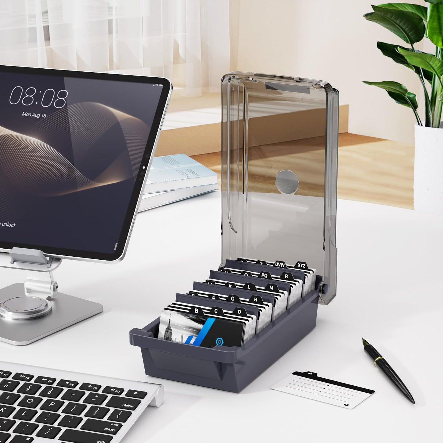 MaxGear Business Card Holder Desk, Large Plastic Business Card Box with Lid