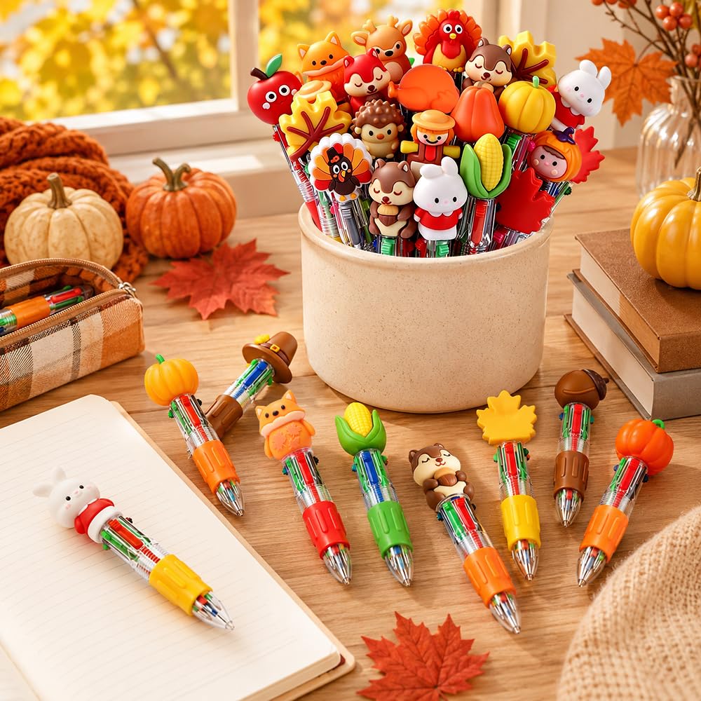 48PCS Thanksgiving Fun Pens Cute Autumn 4-in-1 Multicolor Gift Pens Bulk