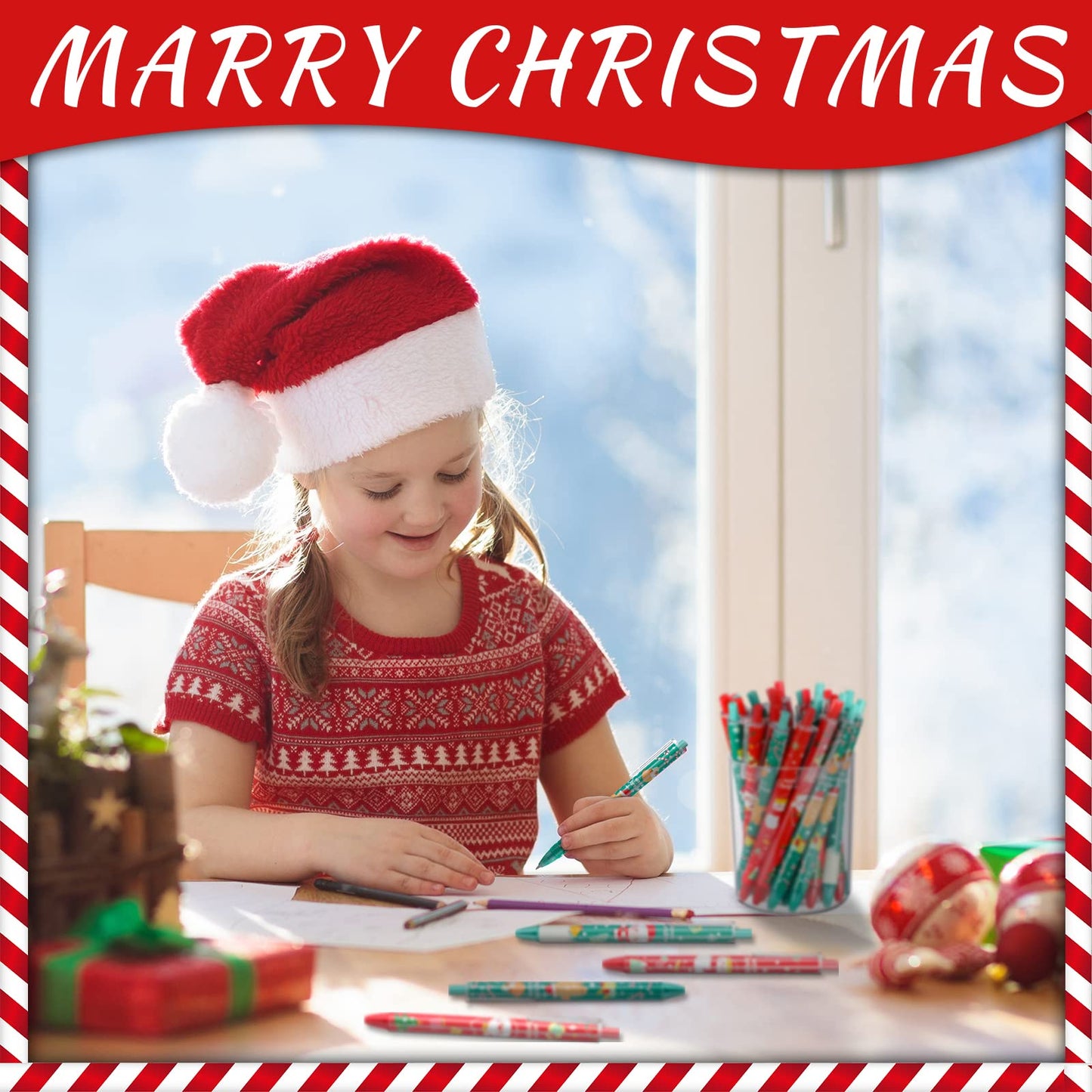 Leinuosen 72 Pcs Christmas Pens Bulk Cute Red Green Merry Christmas Retractable Ballpoint Gel Ink