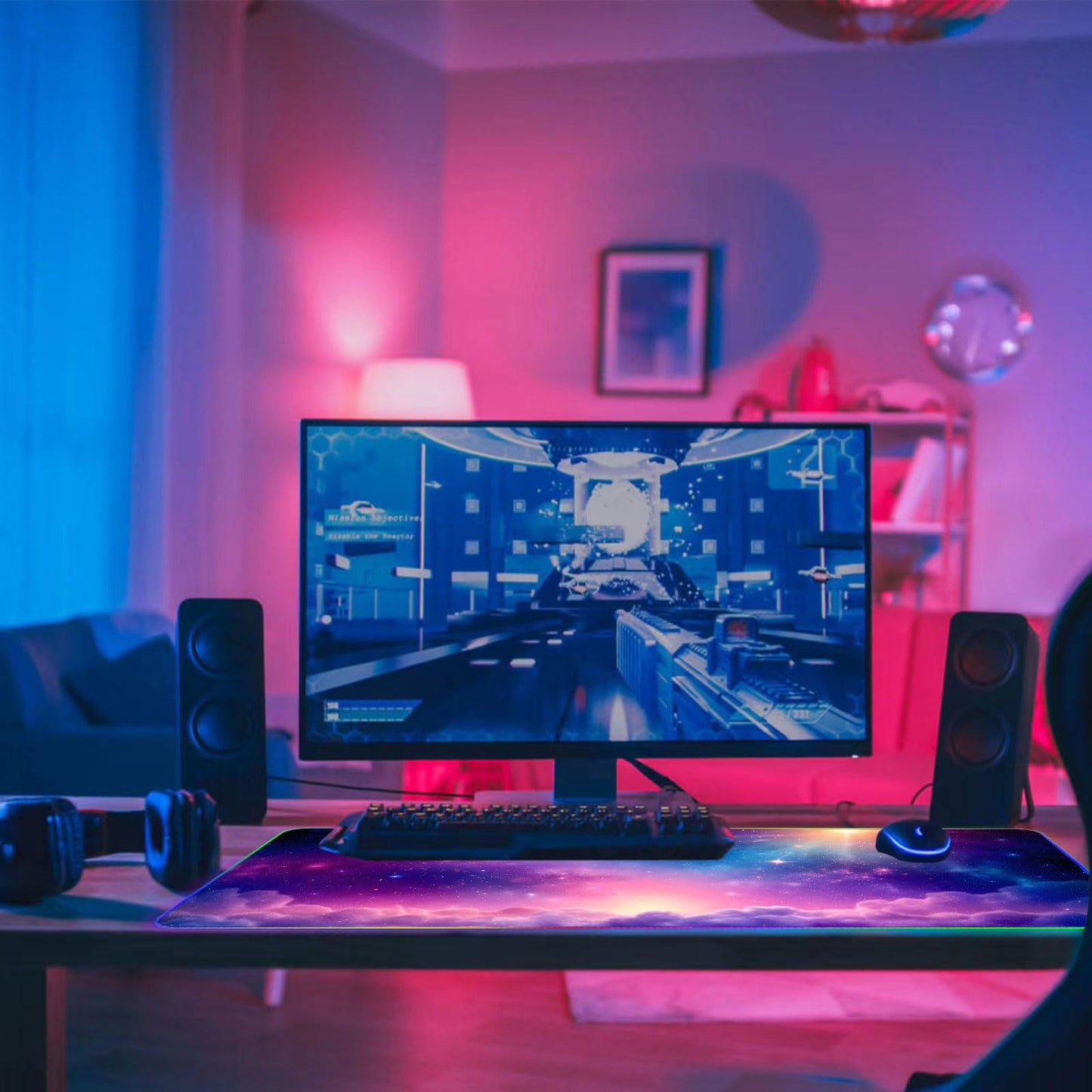 DINKY RGB Gaming Mouse Pad, Large Mousepad with Led Light, Desk LED Keyboard Pad, Non-Slip Rubber