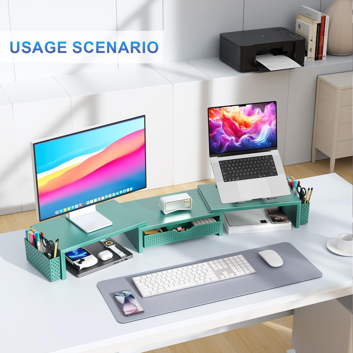 gianotter Dual Monitor Stand Riser With Drawer and 2 Pen Holders