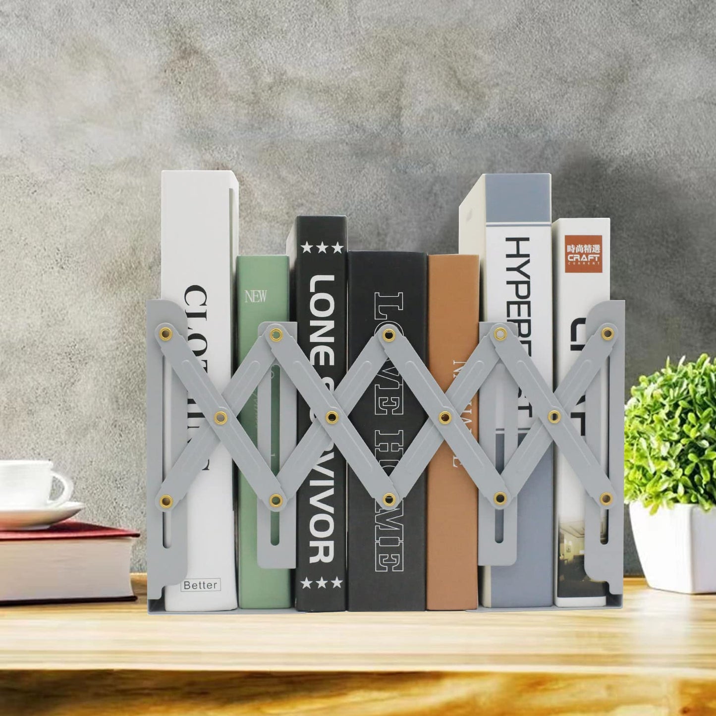 Zyners Adjustable Metal Bookends Heavy Duty for Shelves, 2 Dividers, Anti-Slip Design Expandable