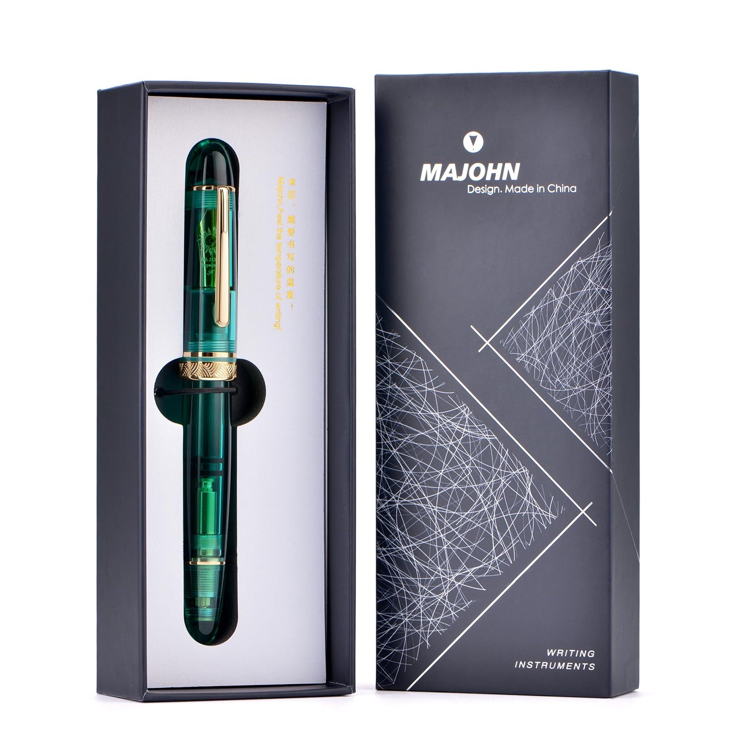 erofa Majohn P140 Piston Fountain Pen NO.8 Medium Nib, Large Capacity Transparent Green Acrylic