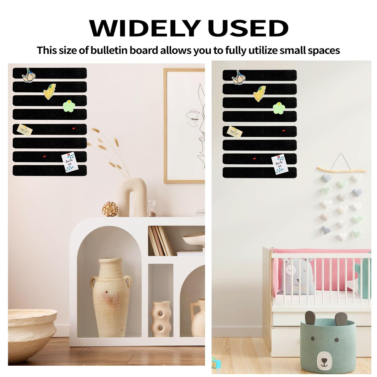 8 Pcs Black Felt Pin Board Bar Strips Bulletin Board ,Self-Adhesive Bulletin Board Bar Strips,Cork