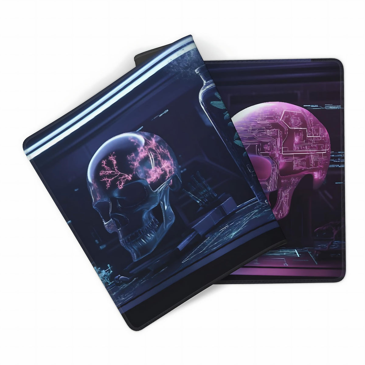 Aesthetic Skull Gaming Mouse Pad, Purple Cyber Desk Mat with Anti-Slip Base & Stitched Edges,35.4"