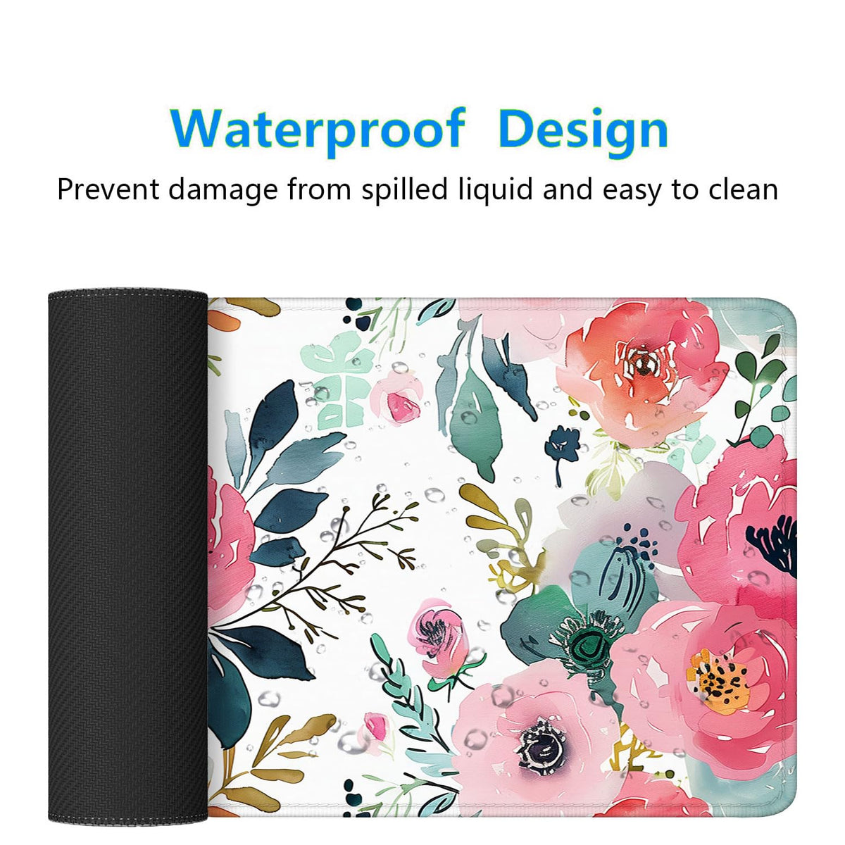Pink Floral Gaming Mouse Pad Watercolor Flower Plant Large Gaming Mouse Mat with Stitched