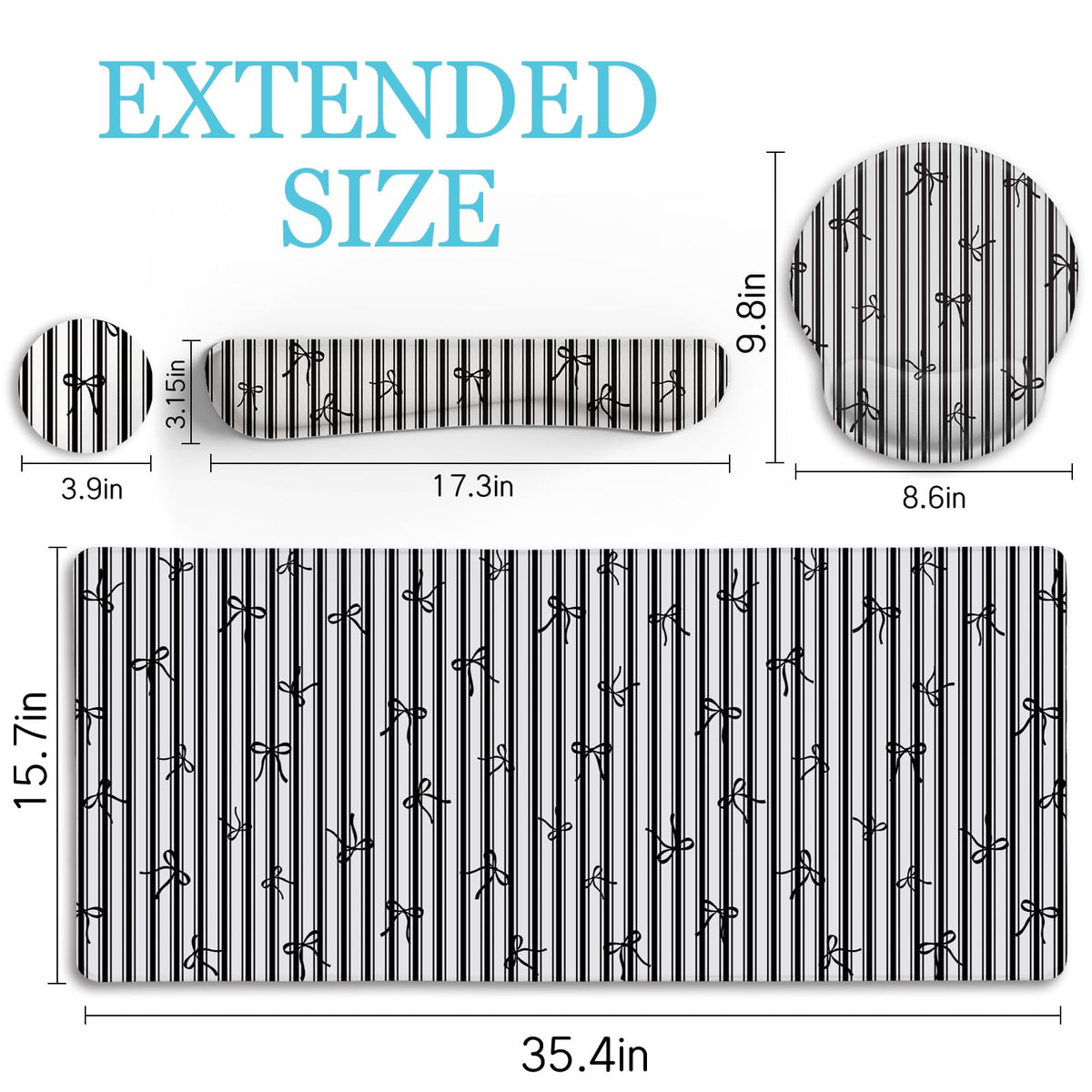 LIMKRIAN Black Striped Ergonomic Large Desk Mat Set with Wrist Rest