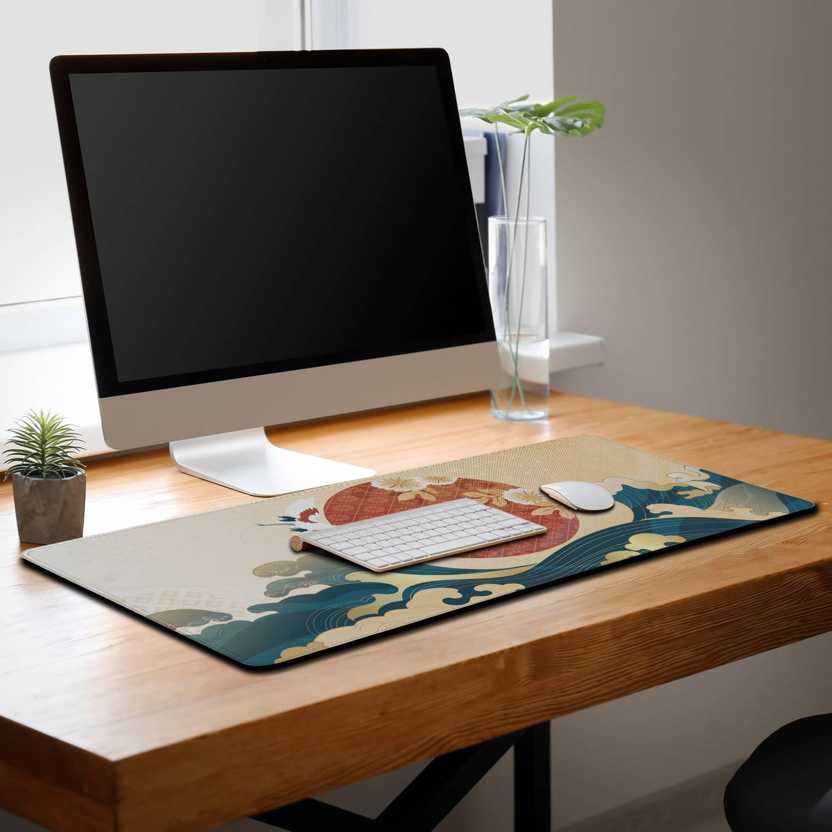 Samgula Gaming Mouse Pad Japanese Great Wave Blue Desk Pad, Big Mouse Pads Office Desk Pads, Mouse