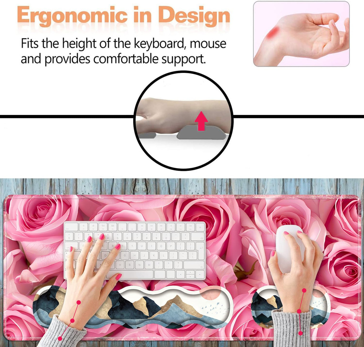 Ergonomic Keyboard Wrist Rest and Mouse Pad Wrist Rest Set, Large XXL Gaming Mousepad 31.5"x 11.8"