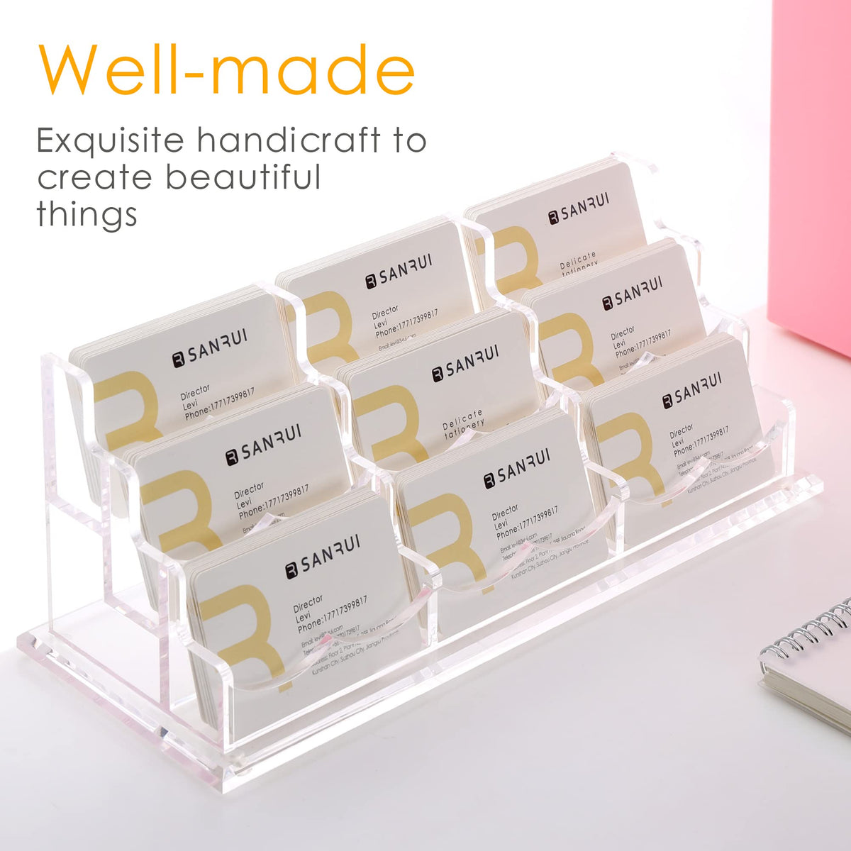 SANRUI Acrylic Business Card Holder, Clear Desk Card Organizer Stand 9 Slot