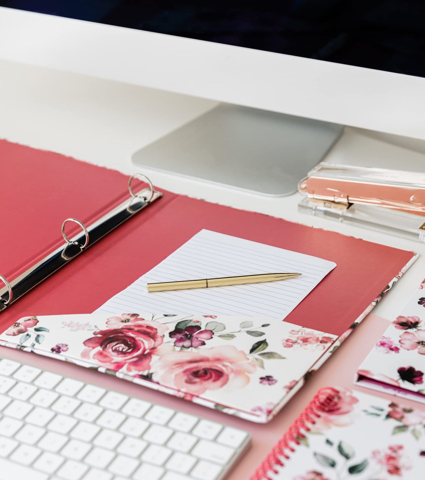 Steel Mill & Co. 1-Inch Hardcover 3 Ring Binder, Rose Floral
