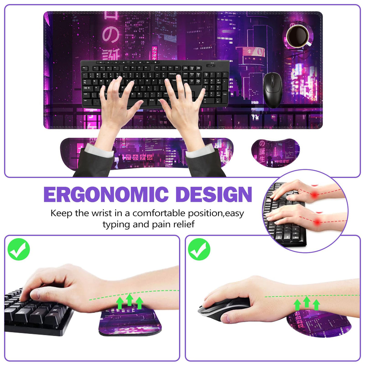 ToLuLu Extended Mouse Pad, Memory Foam Ergonomic Wrist Rest Support Set