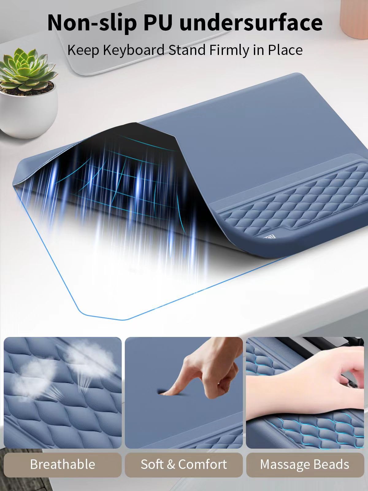 3-in-1 Ergonomic Keyboard Stand with Wrist Rest & Mouse Pad Set, Blue