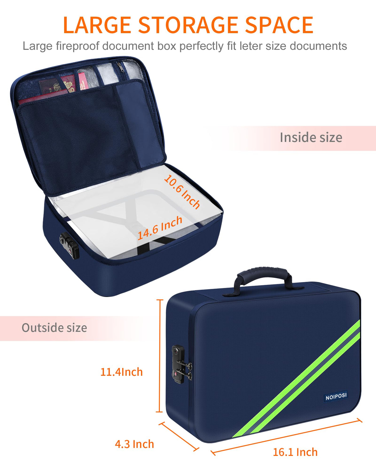 Noiposi 5200℉ Fireproof Document Box with Lock 16.1"x11.4"x4.3"