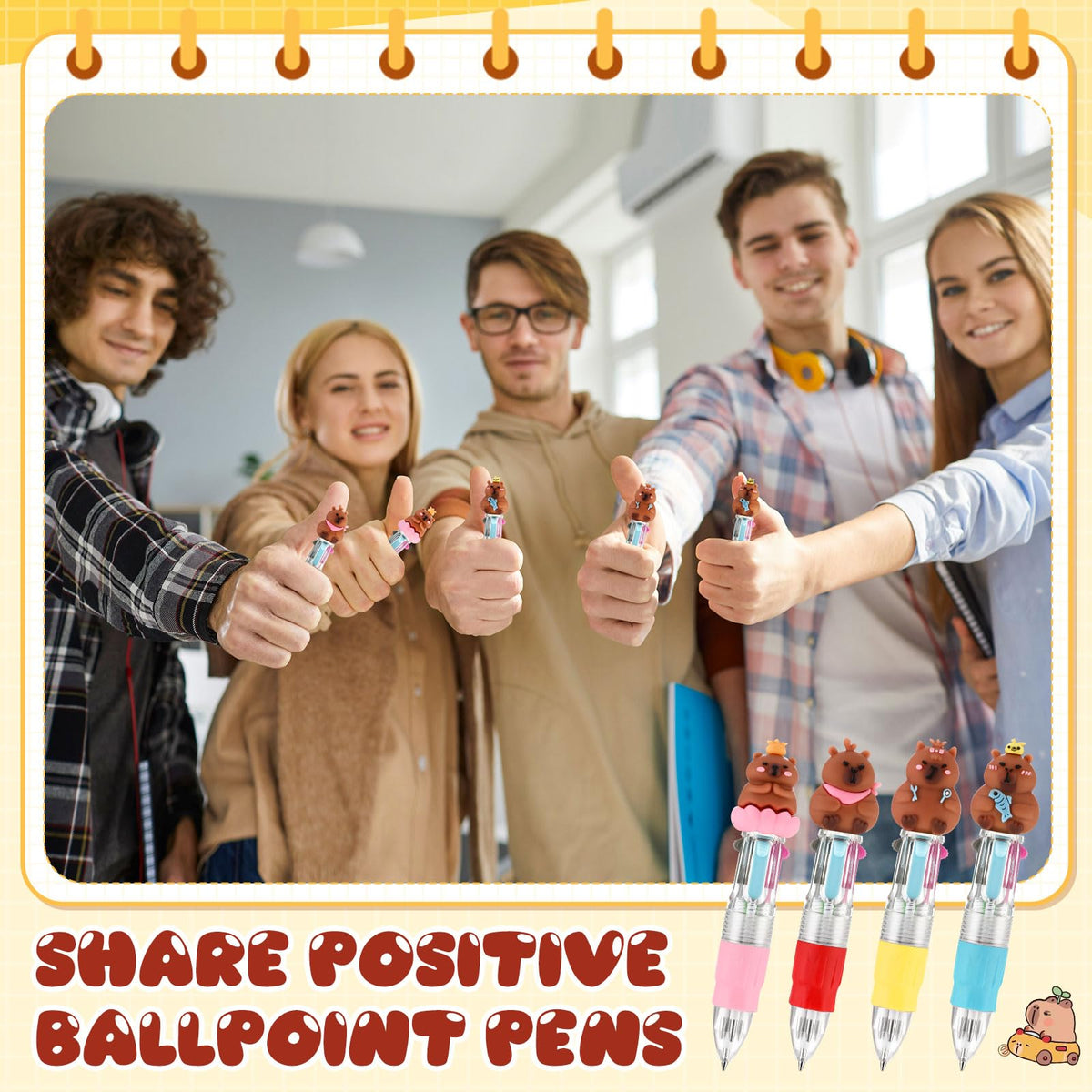 Sayglossy 36 Sets Capybara Pens Gift Bulk, 4-in-1 Multicolor Ballpoint Capybara Party Favor with