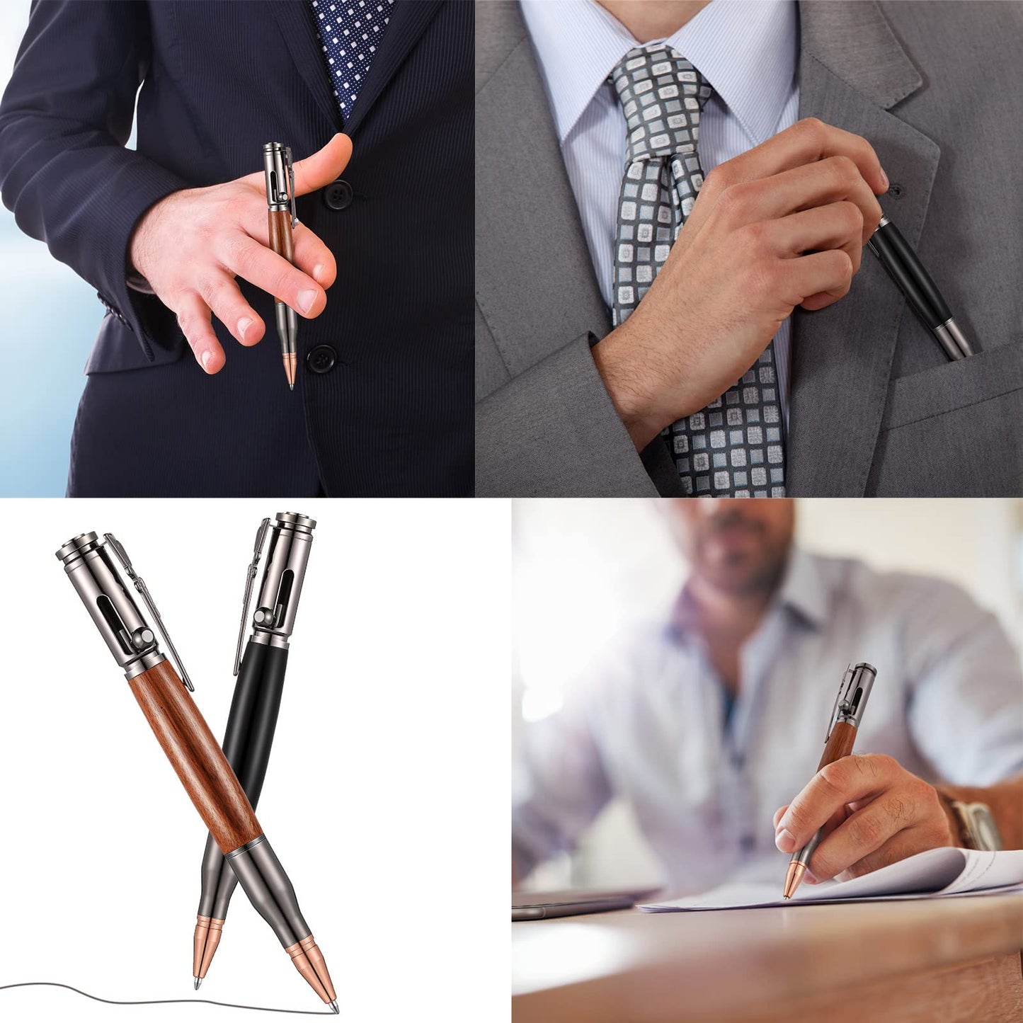Chinco 2 Sets Bolt Action Bullet Pens with Refills for Men,Black, Brown