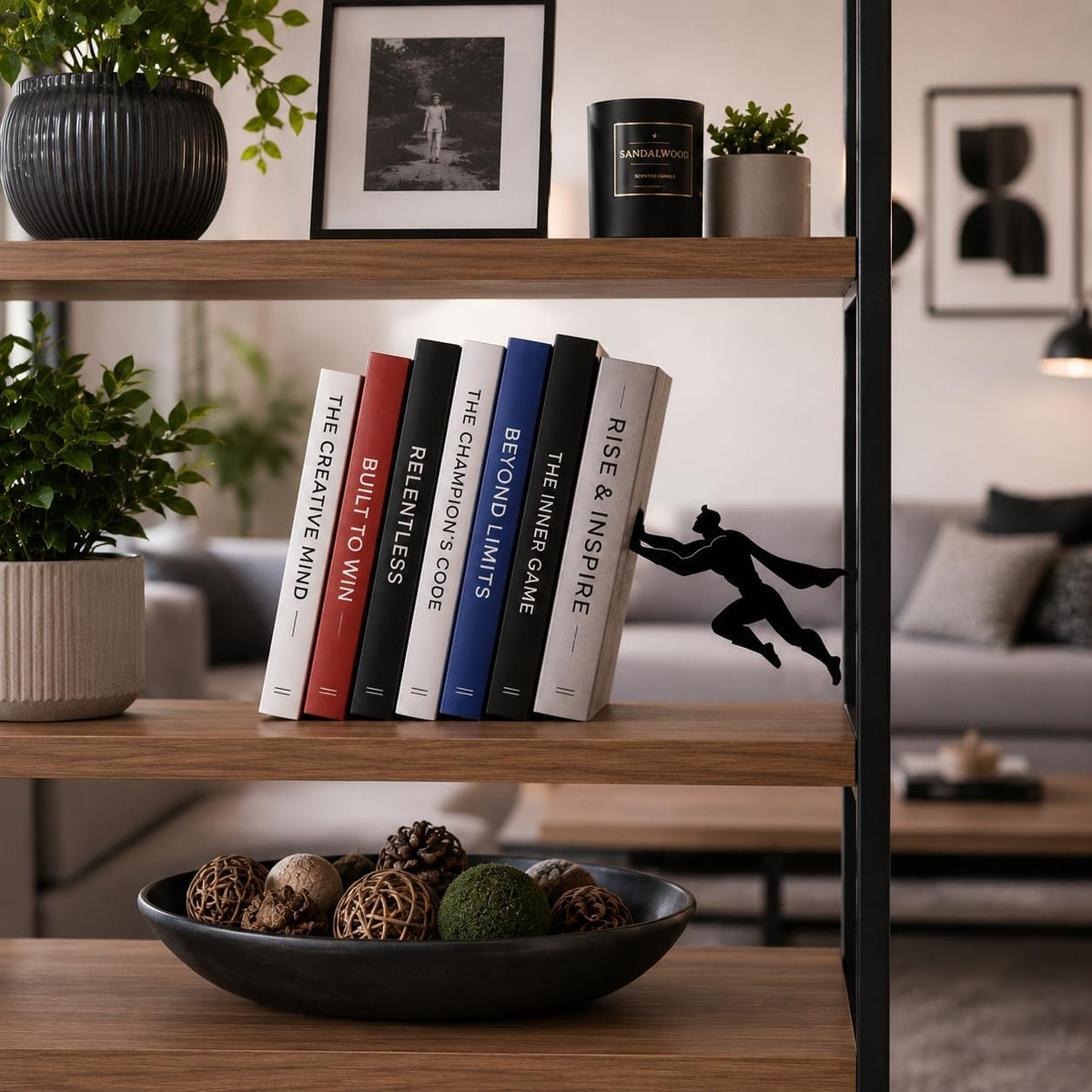 Superhero Bookends for Men - Heavy Duty Metal Book Ends for Shelves