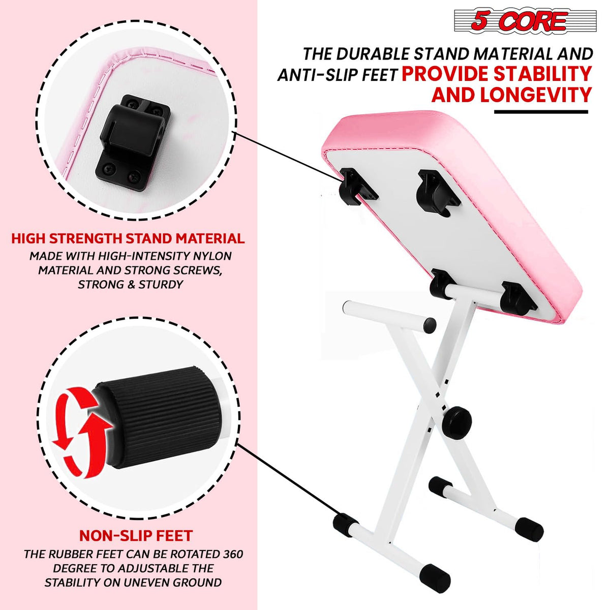 5 CORE Keyboard Bench 3 Inch Padded Seat Adjustable Piano Stool X-Style 20.5 Inch Height