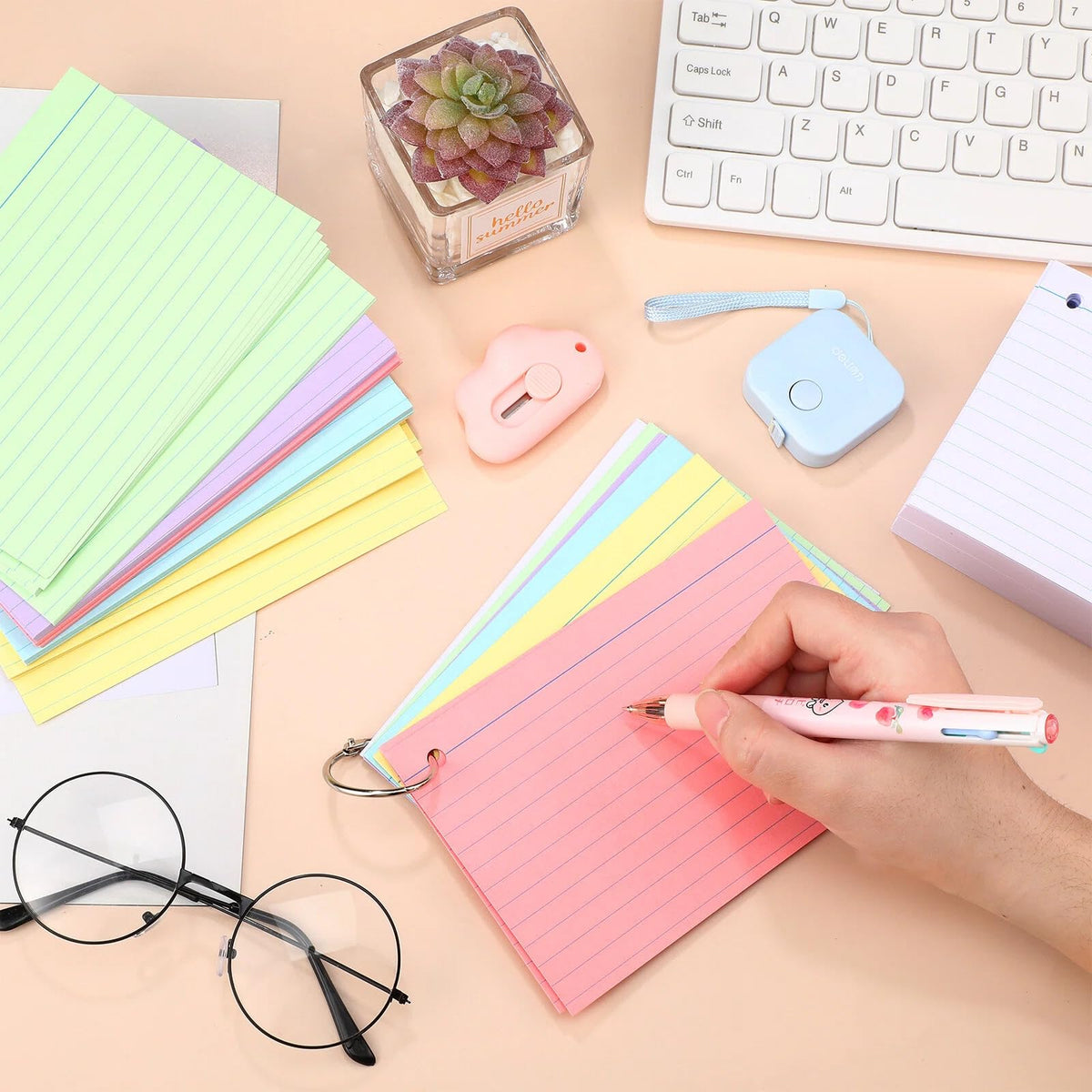 Epakh 300 Pcs Index Cards with Rings, 4 x 6 Inch, Light Color