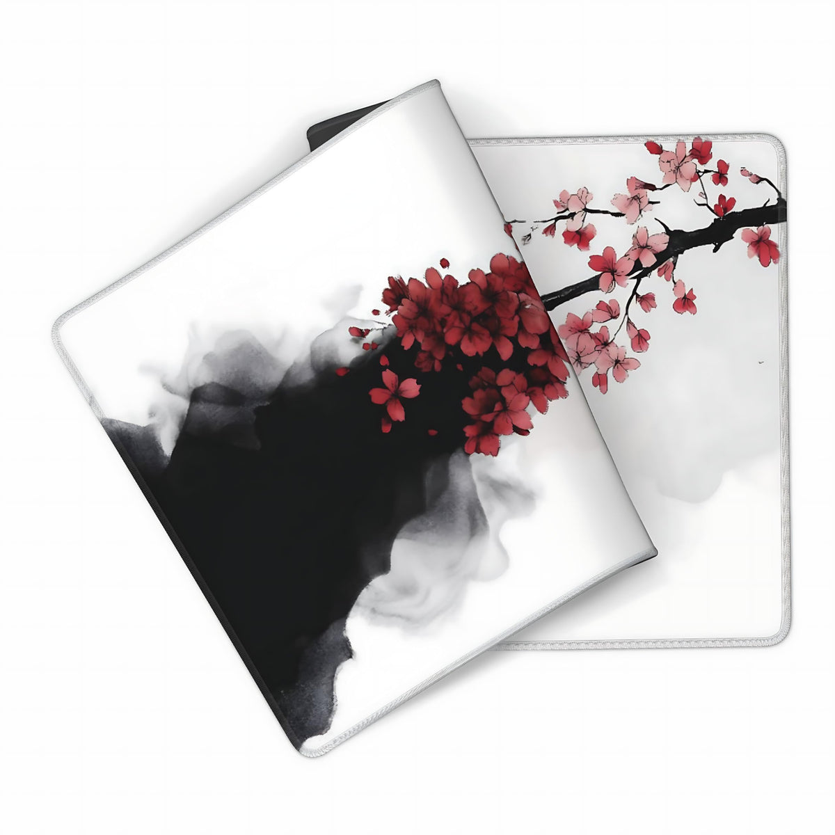 Floral Aesthetic Cherry Blossom Gaming Mouse Pad, Black White Japanese Desk Mat with Anti-Slip Base