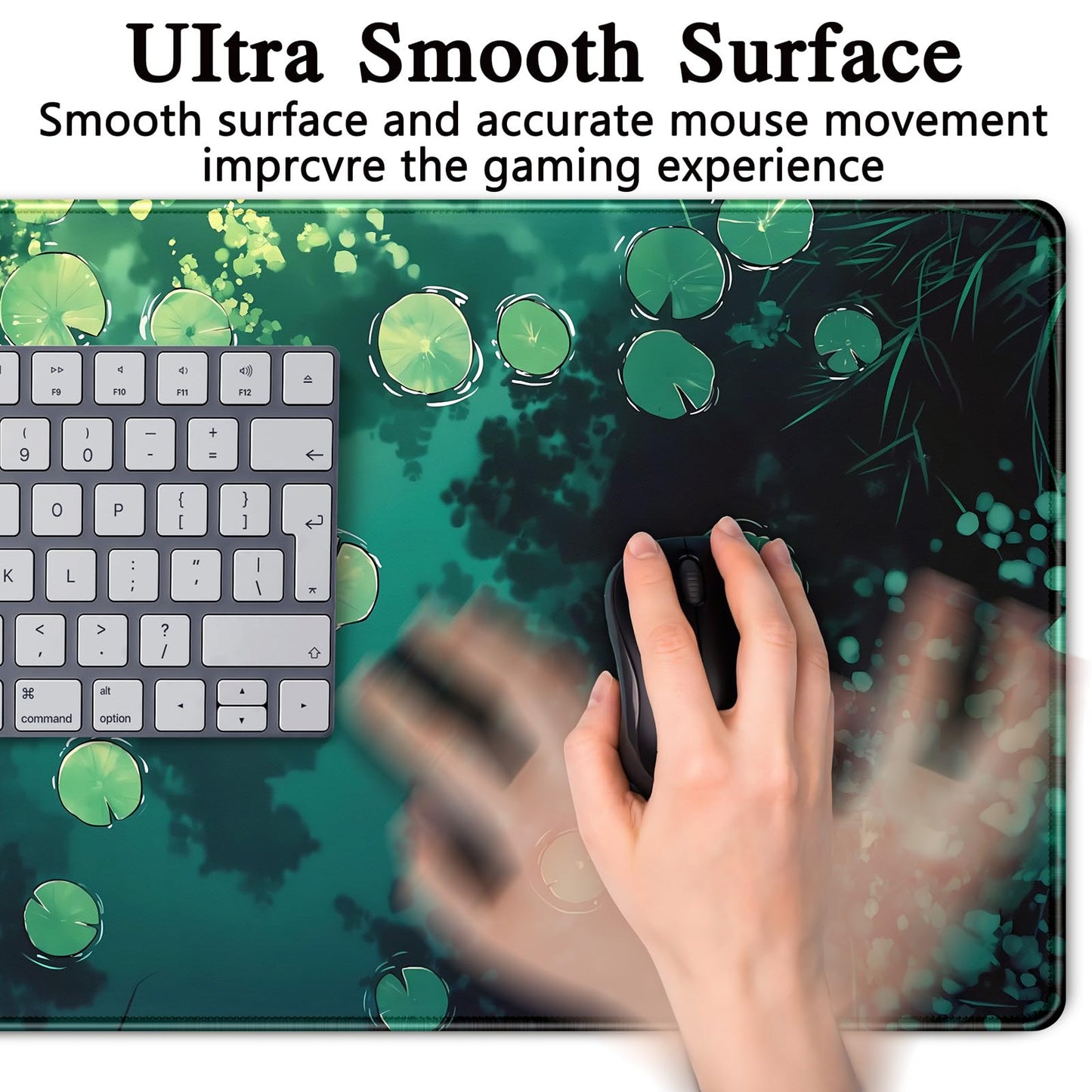 Lily Desk Mat Green Mouse Pad Large Cute Pond Desk Pad Gaming Mousepad XXL 31.5''X15.7'' Plant