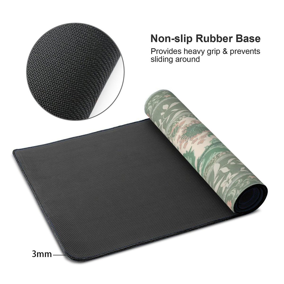 Sage Green Floral XXL Desk Pad Mat - Extra Large Mouse Pad with Anti-Slip Base & Stitched Edges for