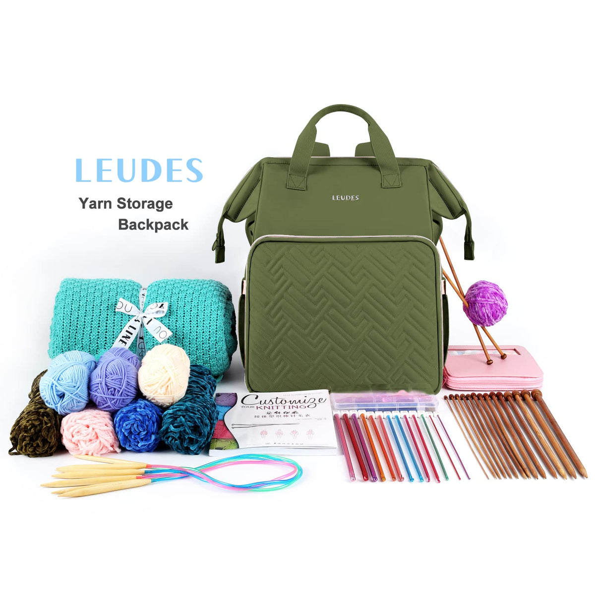 Leudes Knitting Bag Backpack,Yarn Storage Organizer Large Crochet Bag Tote Christmas Gift Yarn