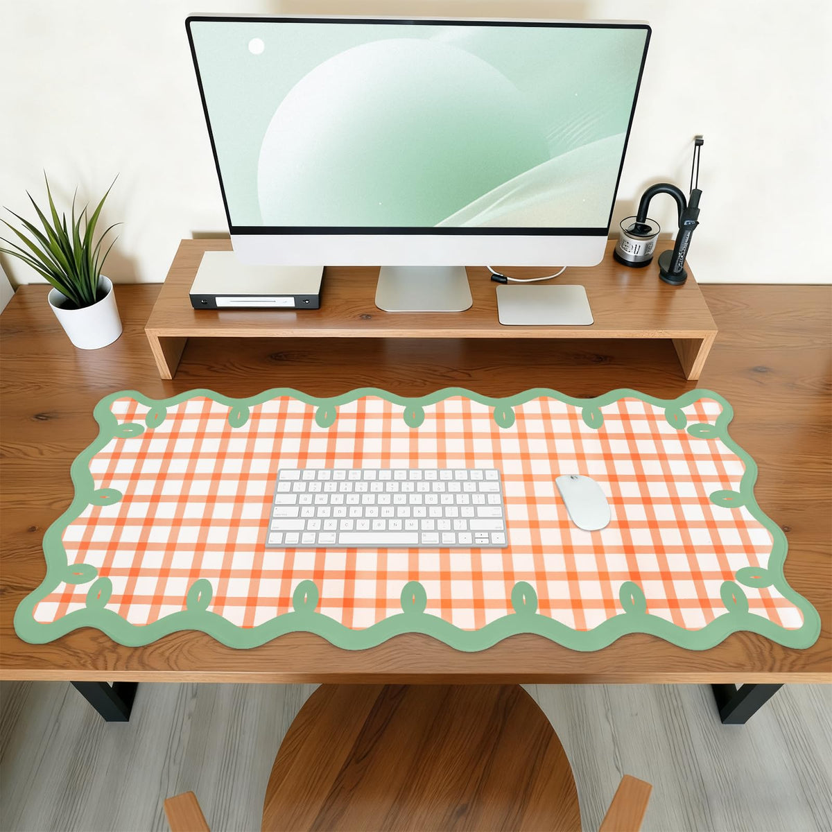 ARTSO Orange Green Desk Mats, XXL Large Checkered Mouse Pad, Computer Desk Matt for Desktop