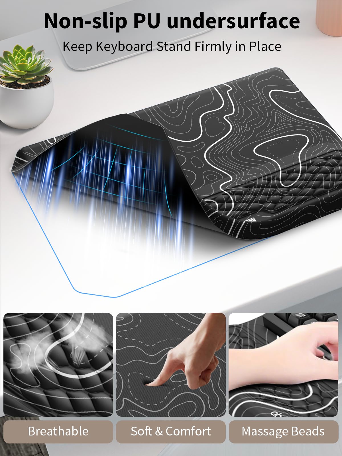 3-in-1 Ergonomic Keyboard Stand with Wrist Rest & Mouse Pad Set,Topographic