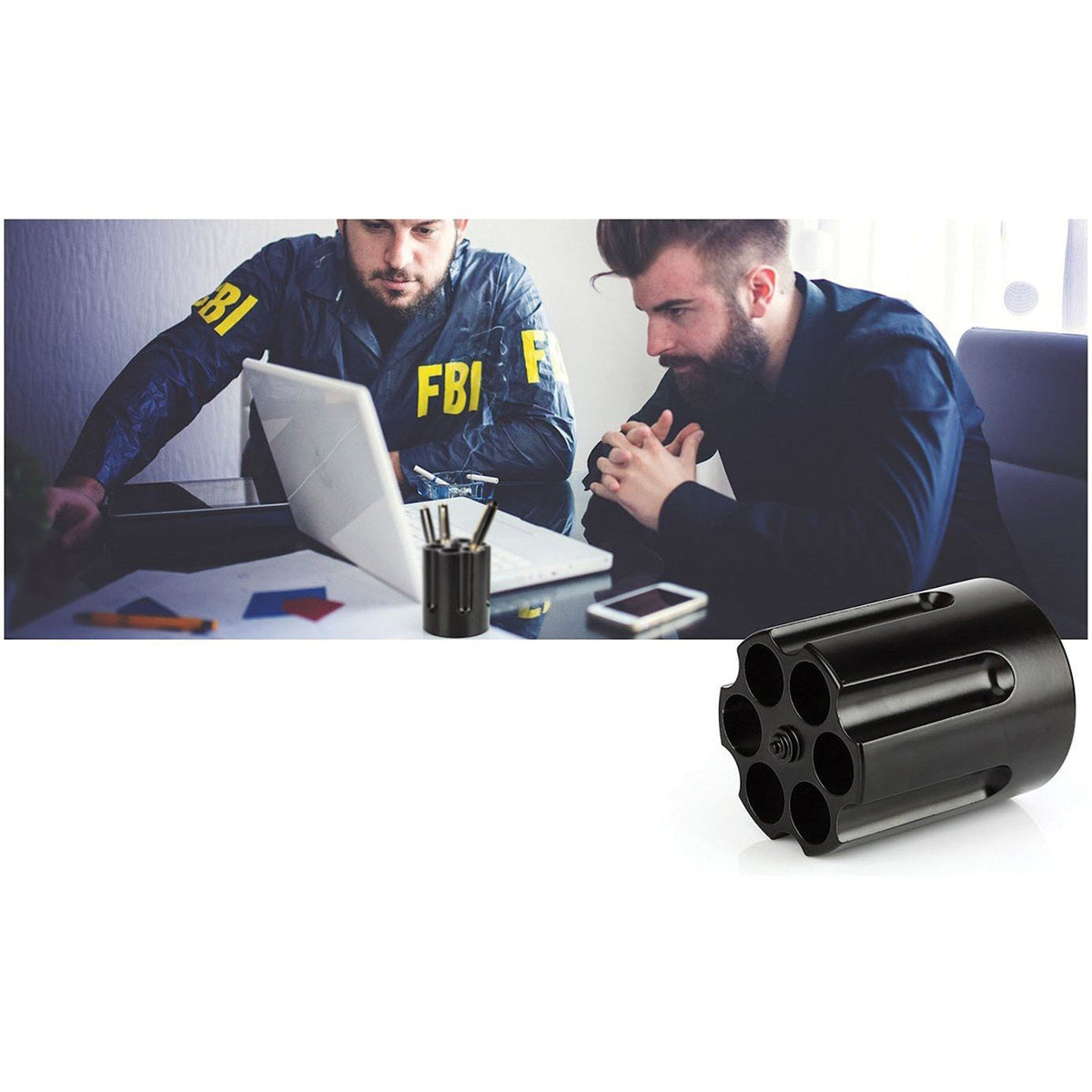 Caliber Gourmet Revolver Pen Holder & Paper Weight, Cast Aluminum Office Gift – Cool Pencil Holder