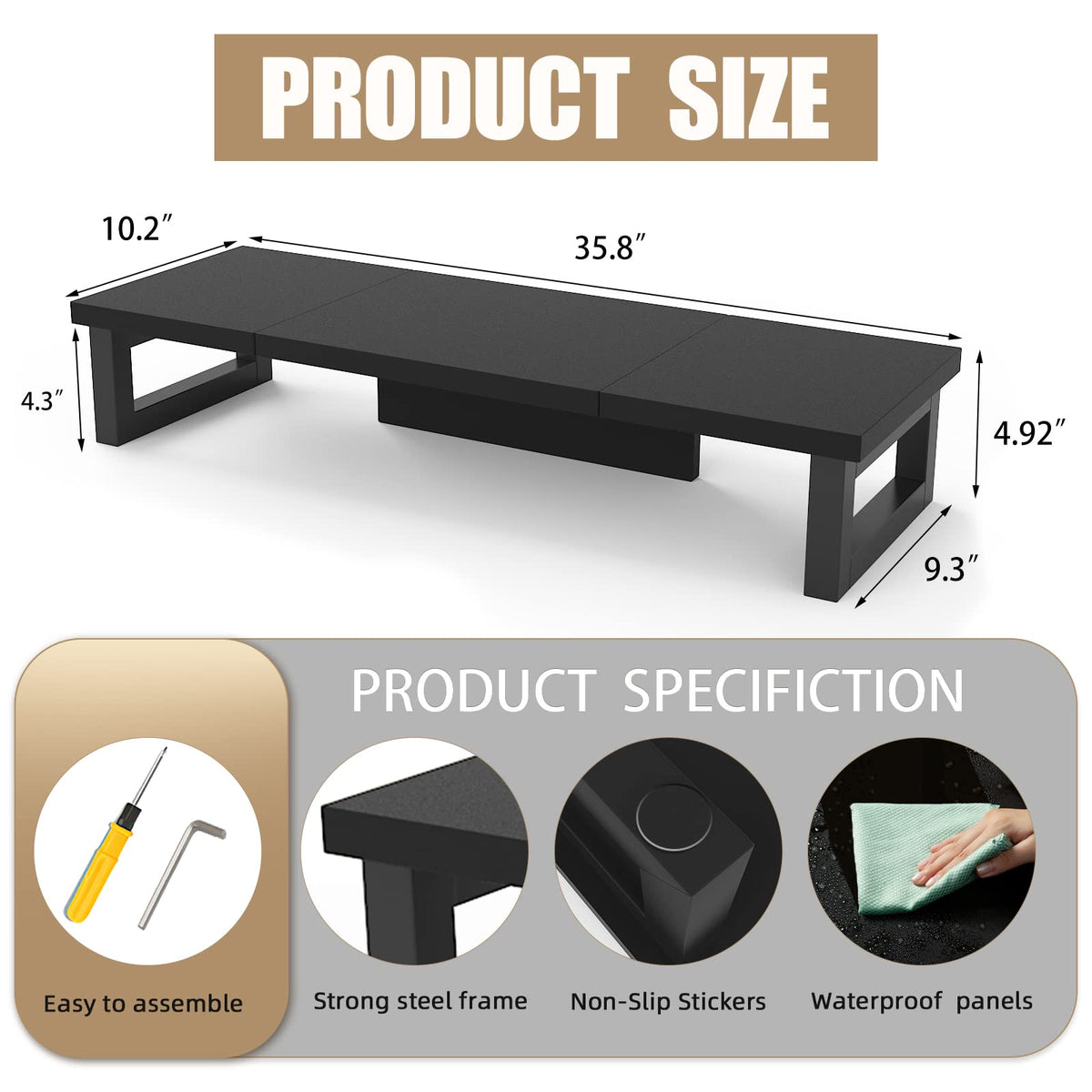 WESTREE Dual Monitor Stand Riser, Wood and Steel Monitor Stand Riser, Computer Monitor Stand for 2