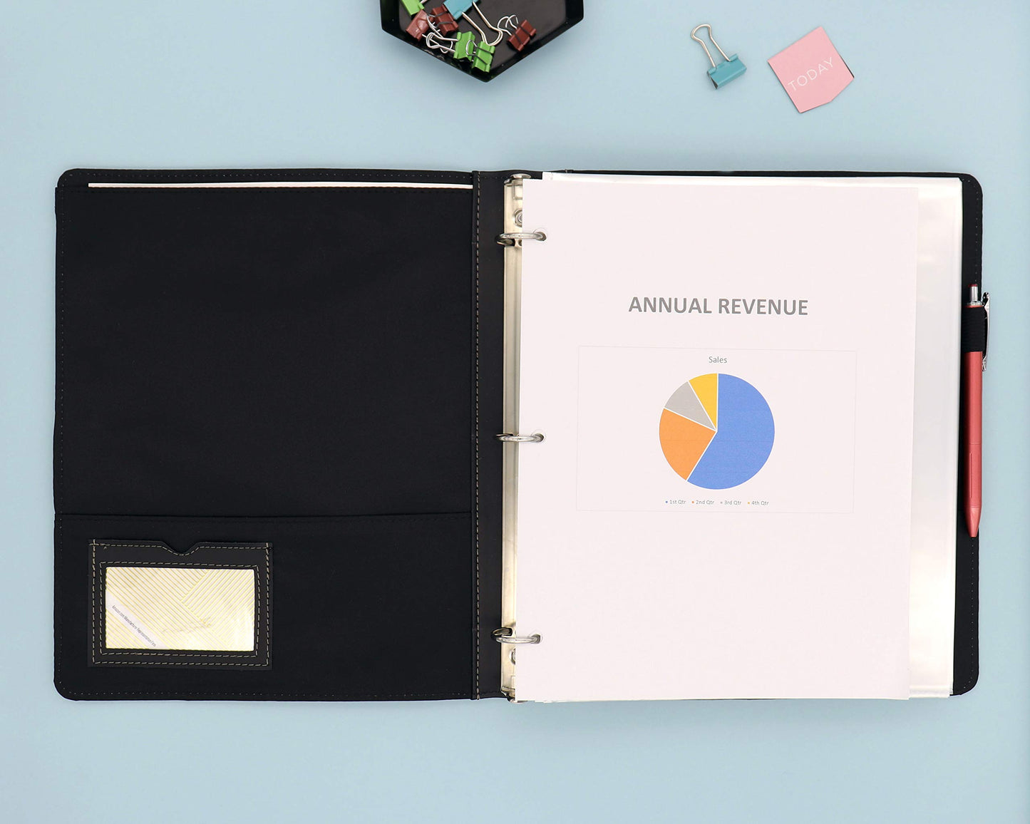 Blue Sky ProView Legacy Black 3 Ring Binder, Letter Size, 1", Textured Faux Leather Cover, Built-in