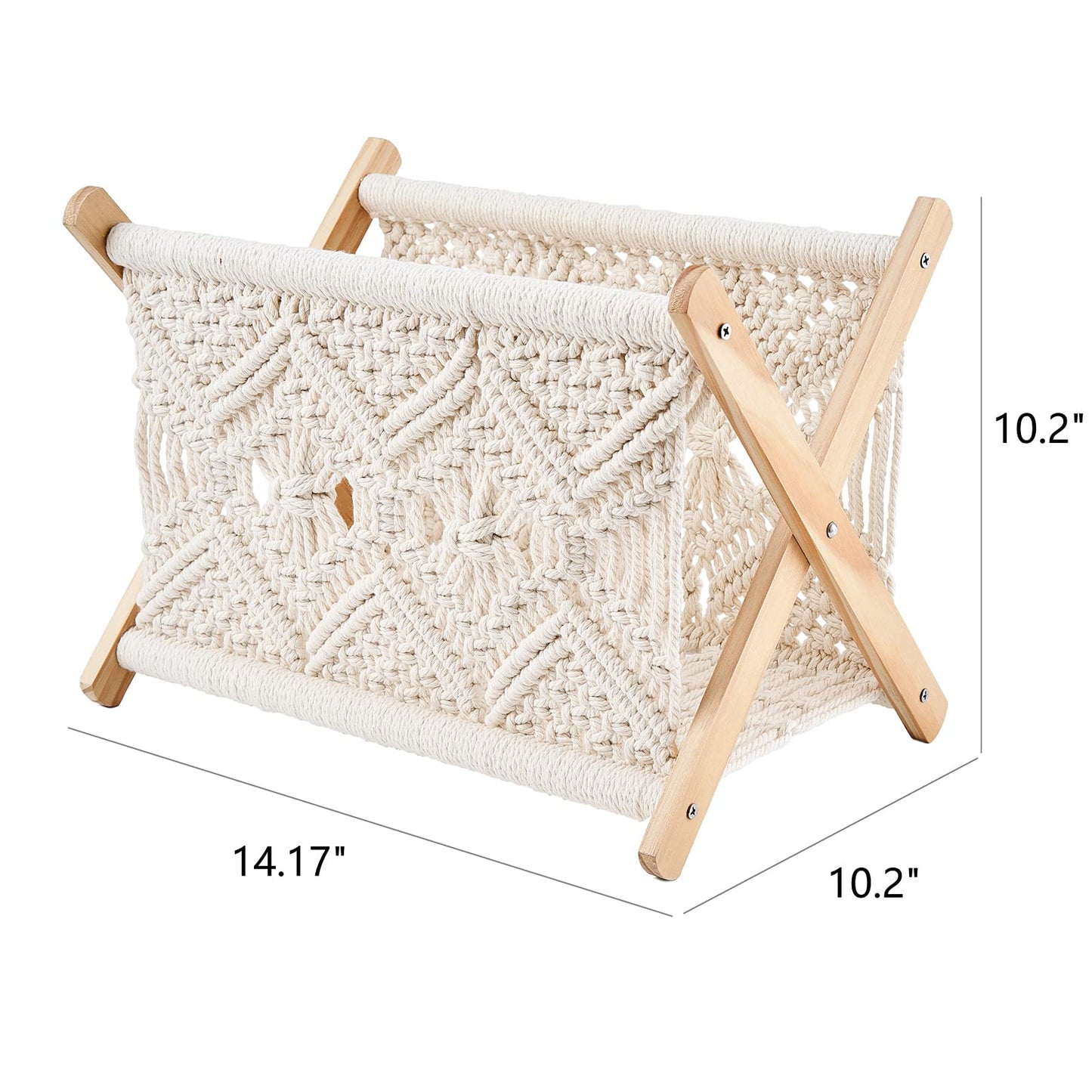 Mkono Macrame Magazine Holder, Boho Woven Book Rack Basket, 14" L x 10" W