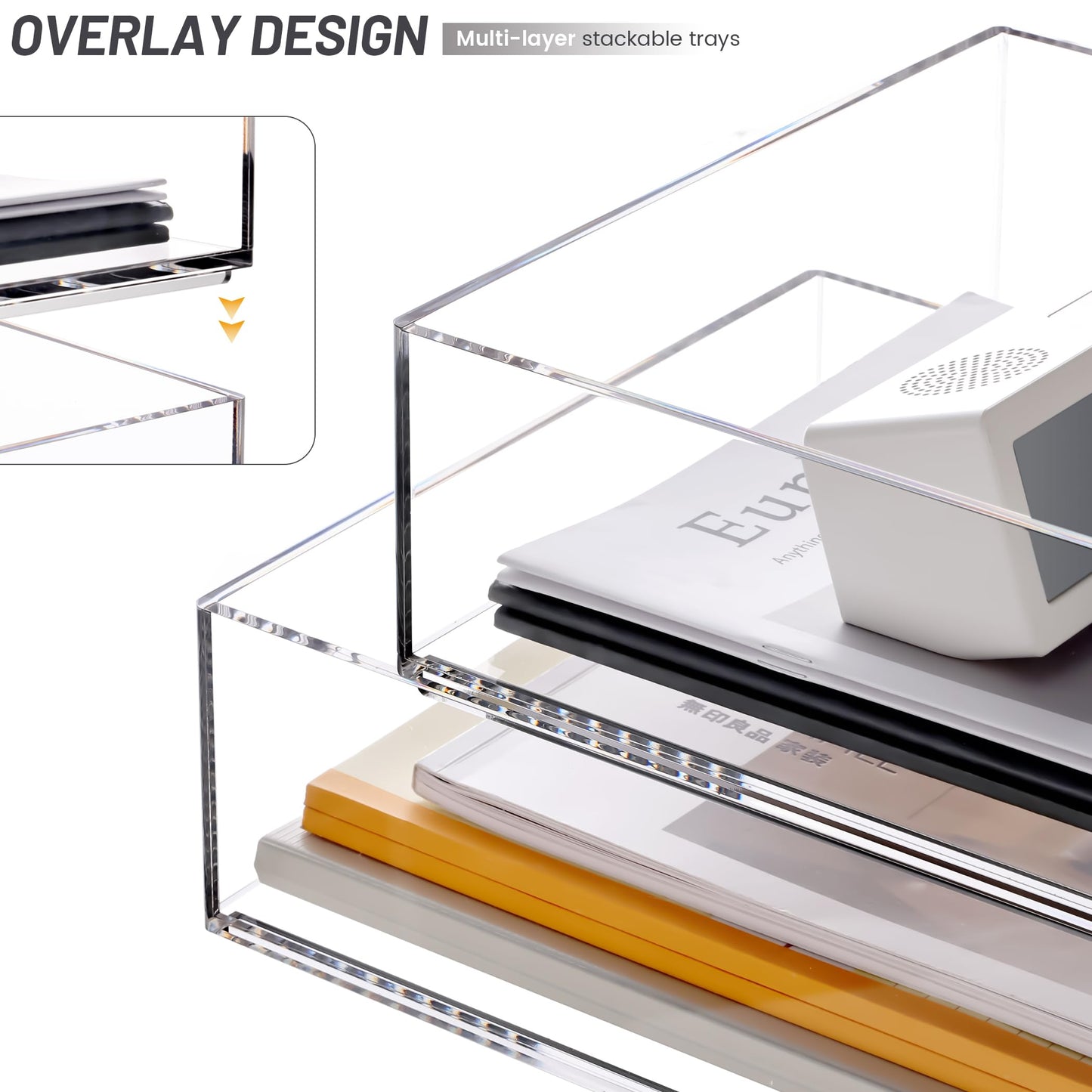 HeZone Enlarged Letter Paper Tray - Clear Acrylic Desk Organizers for Document Organization and