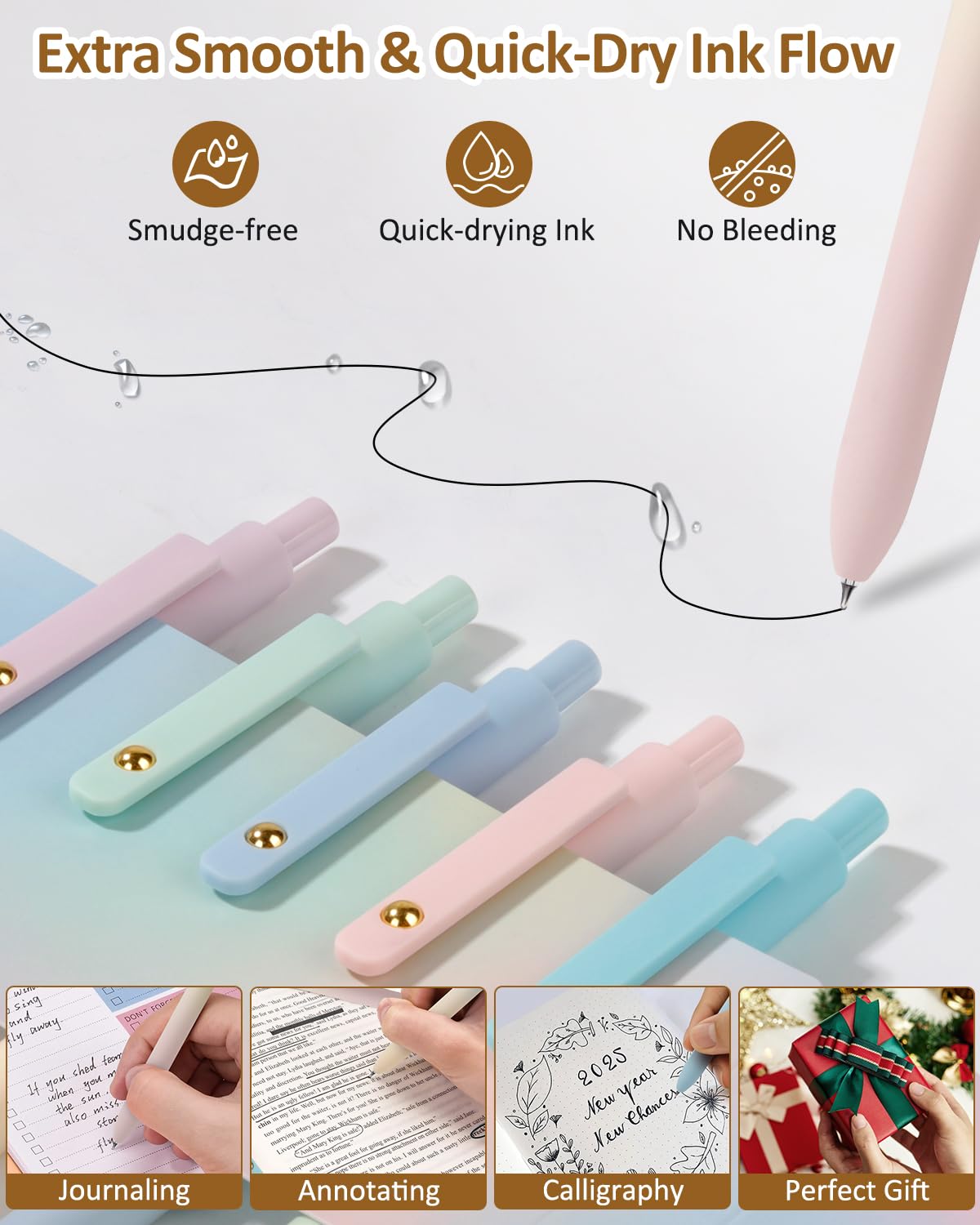 FIOVER Gel Pens, 12 Pcs 0.7mm Comfort Grip Quick Dry Black Ink Pens