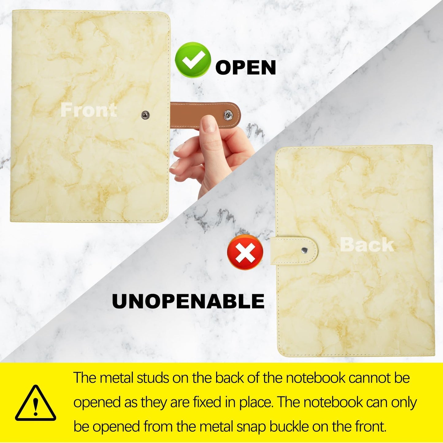 FYY A5 Binder Refillable Planner Notebook 6 Ring, Marble Yellow