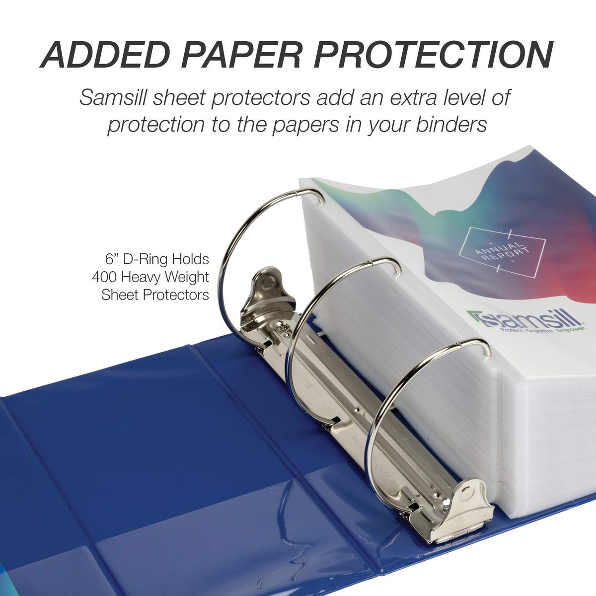 Samsill Durable 6 inch 3 Ring Binder, Locking D Ring Binder, Customizable Clear View Cover, Blue