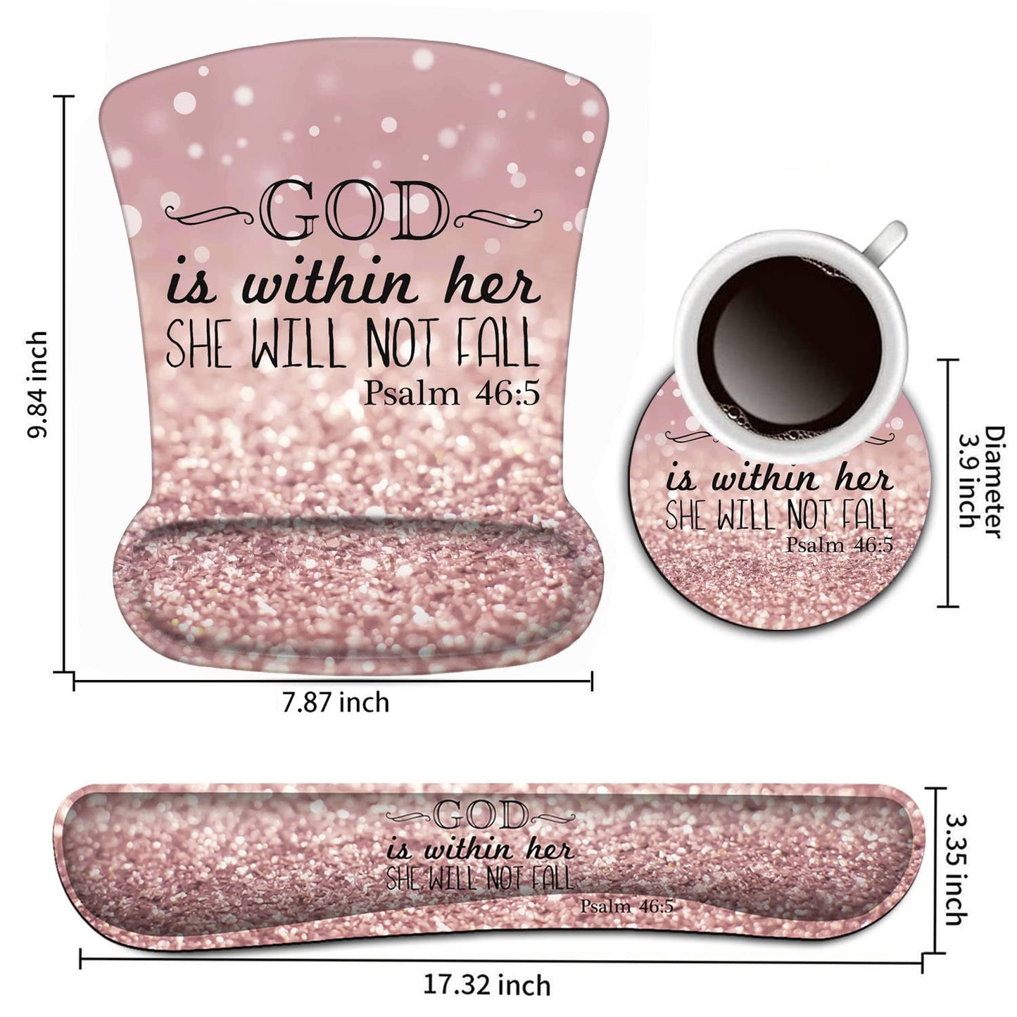 Keyboard Wrist Rest and Mouse Pad Wrist Support Set,Psalm 46:5 God is Within Her,She Will Not Fall