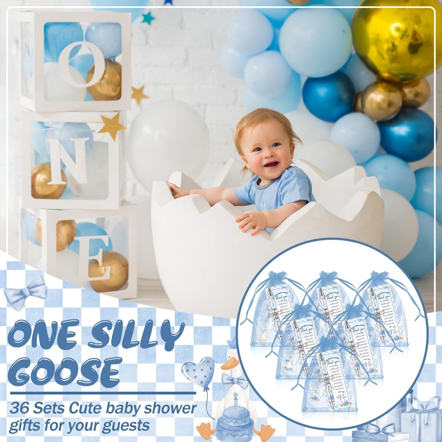 EYNDYN 145 Pieces Silly Goose Baby Shower Favors for Guest Goose Ballpoint Pens and Keychains Gifts