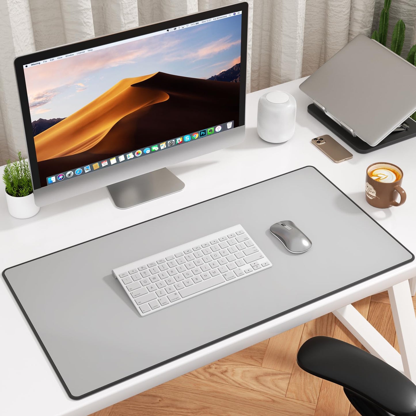 KTRIO Large Gaming Mouse Pad, Desk Mat, 31.5 x 15.7 in, Silver Grey, XXL