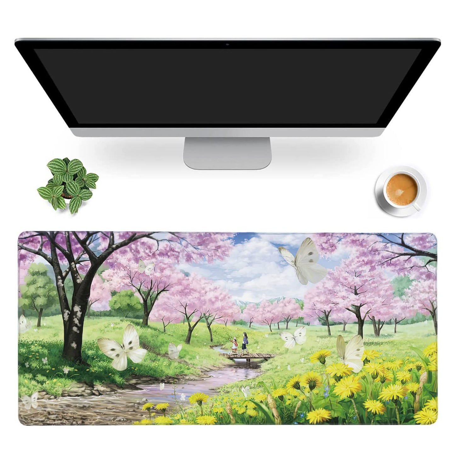 Spring Garden Extended Gaming Mouse Pad Large Desk Mat with Non-Slip Rubber Base and Stitched