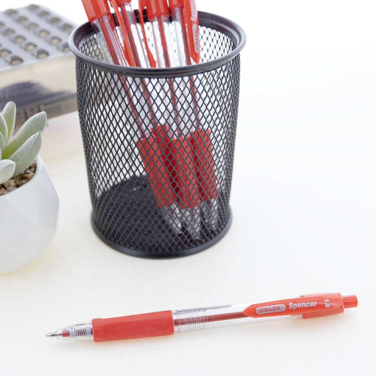 BAZIC PRODUCTS Spencer Red Ink Retractable Pens, 1.0 mm, 5 Ct, 24-Box