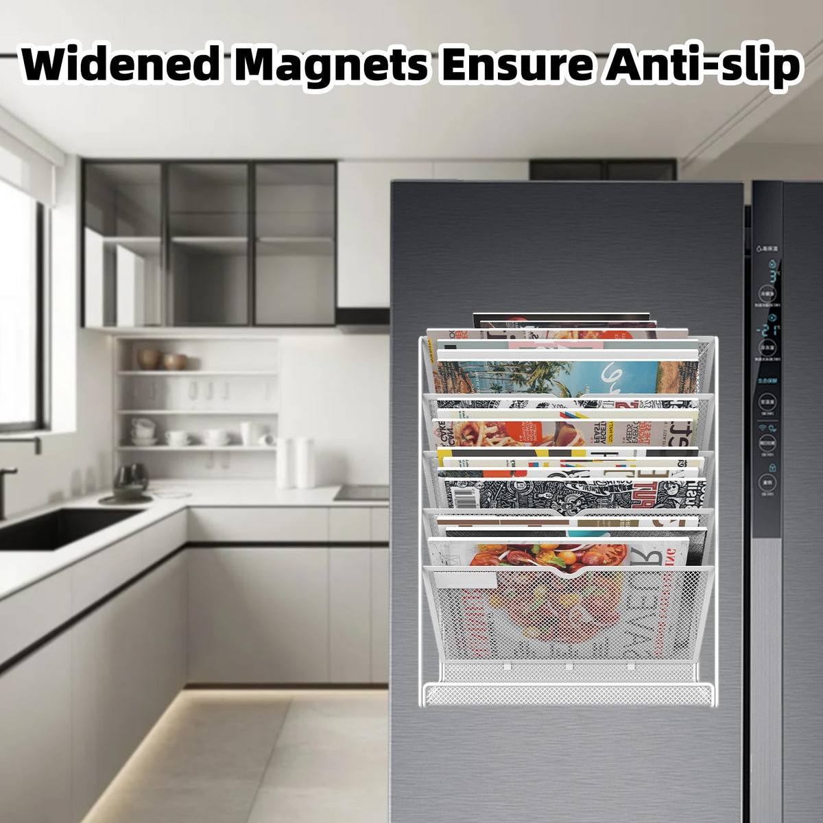 LQPAFZ 6 Tier Magnetic File Holder, No Drilling Installation File Cabinet Organizer,Black Magnetic