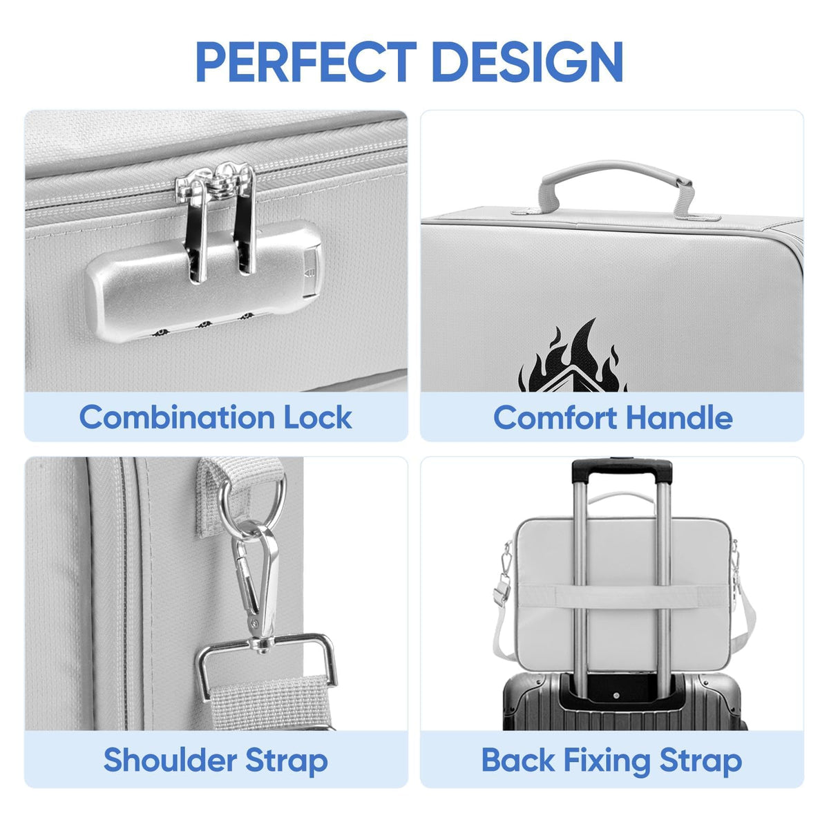 BALEINE Fireproof Document Box with Lock, Waterproof Fire Safe File Bag