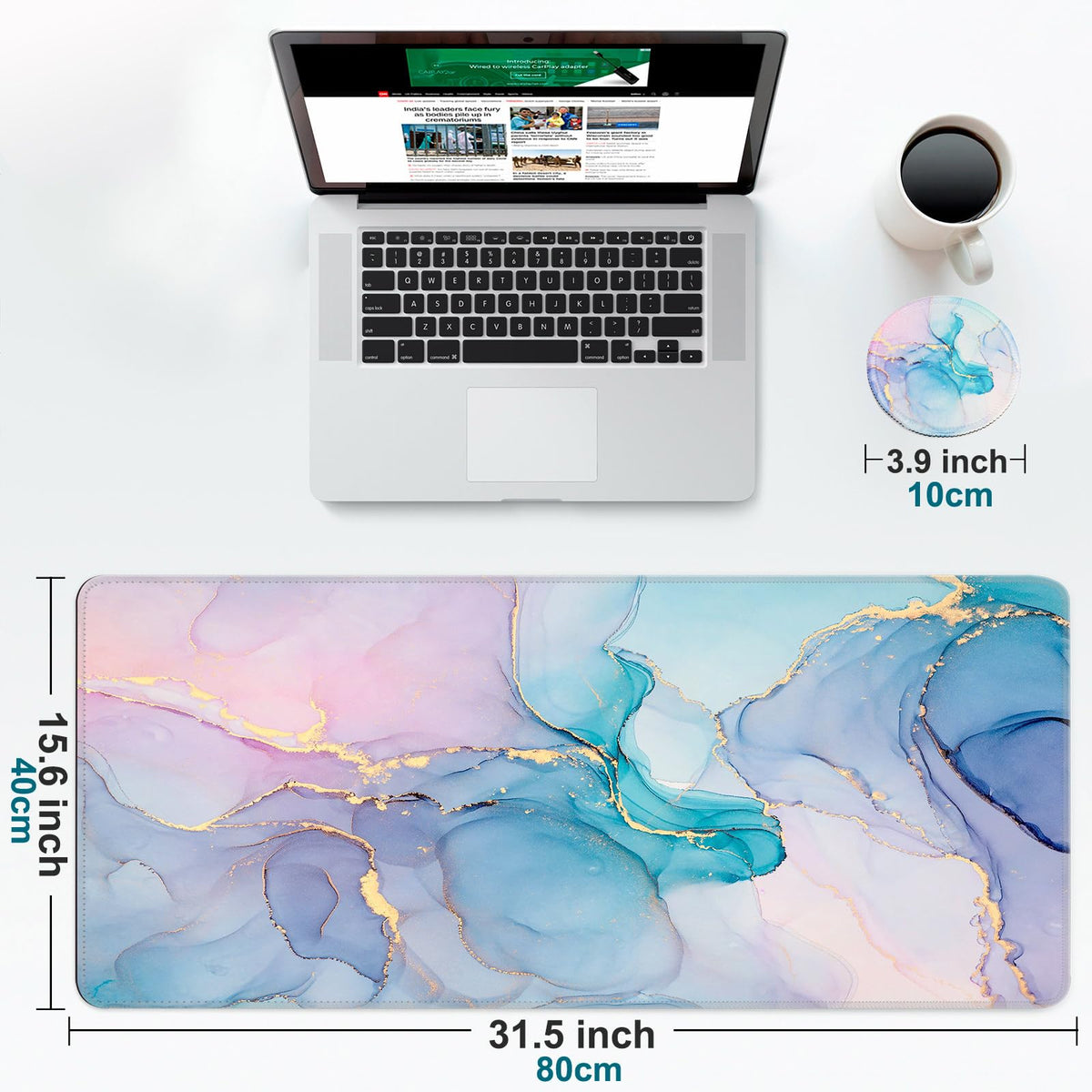 Large Gaming Mouse Pad with Coaster,Desk Matt for Desktop,Desk Mat-Marble