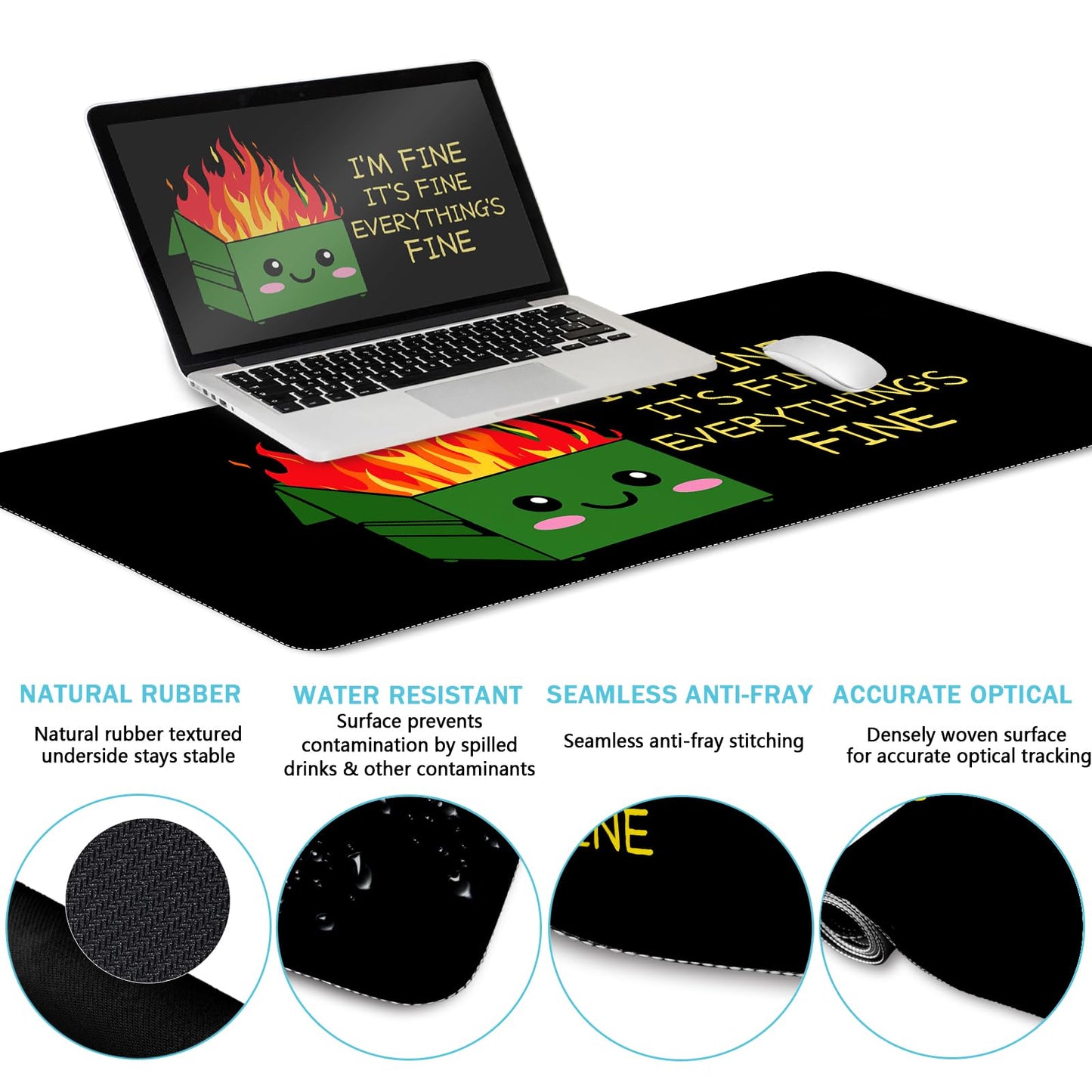 Blusabaca Dumpster on Fire Mouse Pad, Funny Cute Desk Mat Accessories Decor