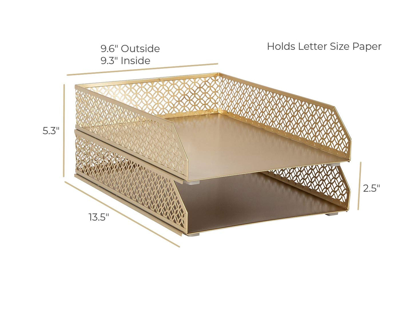 BLU MONACO | Paper Tray Stackable Gold Set of 2 | Stackable File Trays for Desk Organization |